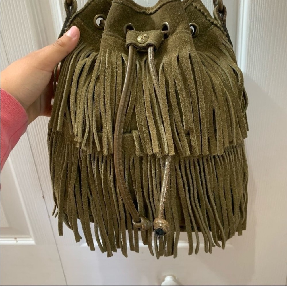 Dark green Patricia Nash suede crossbody bag fringe
